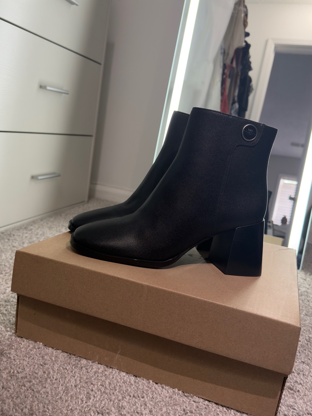Coach Black Leather Block Heel Ankle Booties